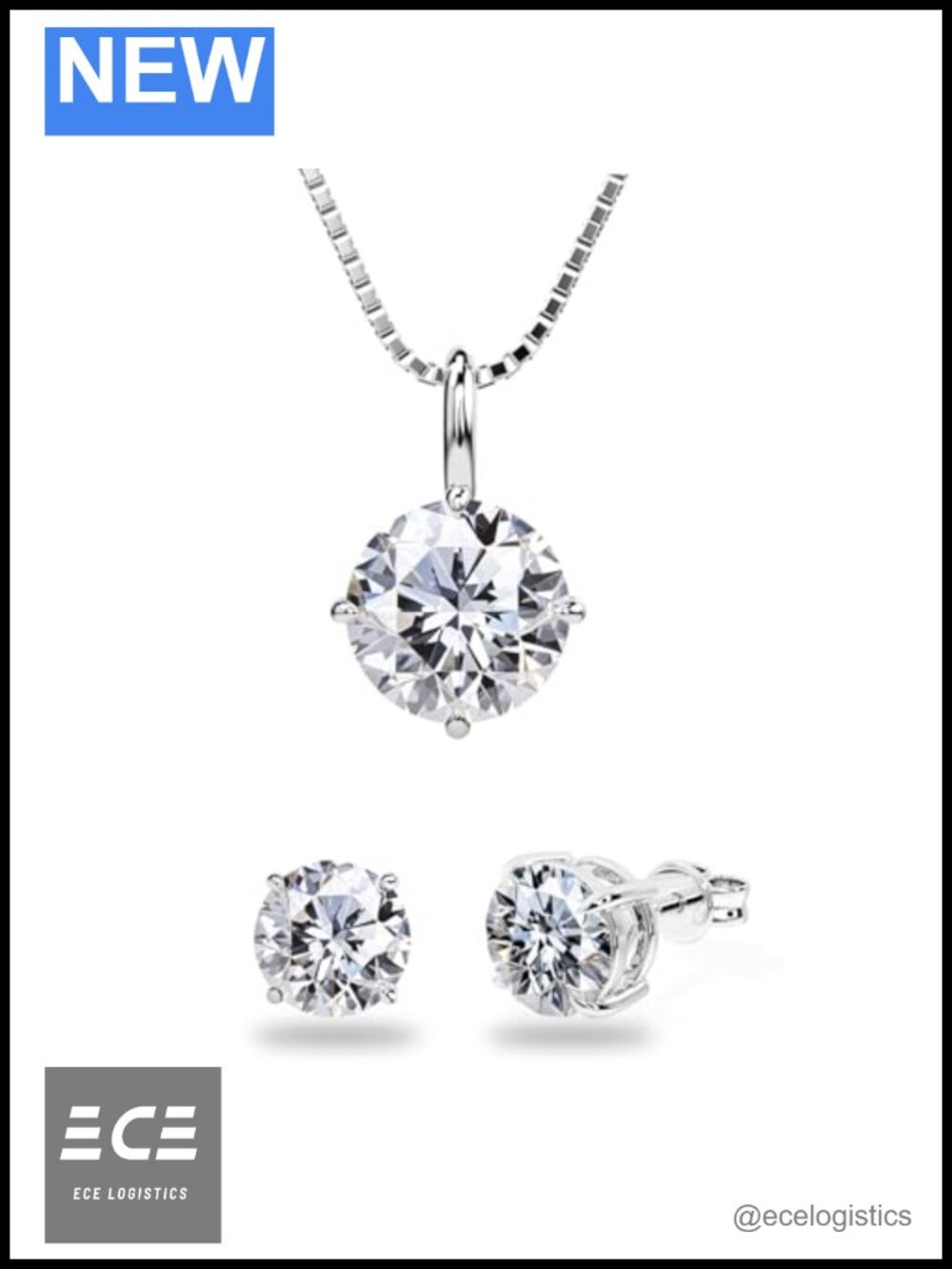 Moissanite Stud Earrings Necklace Set S925 Polished Jewelry Anniversary